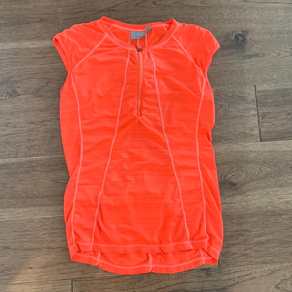 Athleta neon orange athletic top with zipper women’s size Small